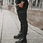 Slim Fit Cargo Jeans – Washed Denim Multi-Pocket Streetwear