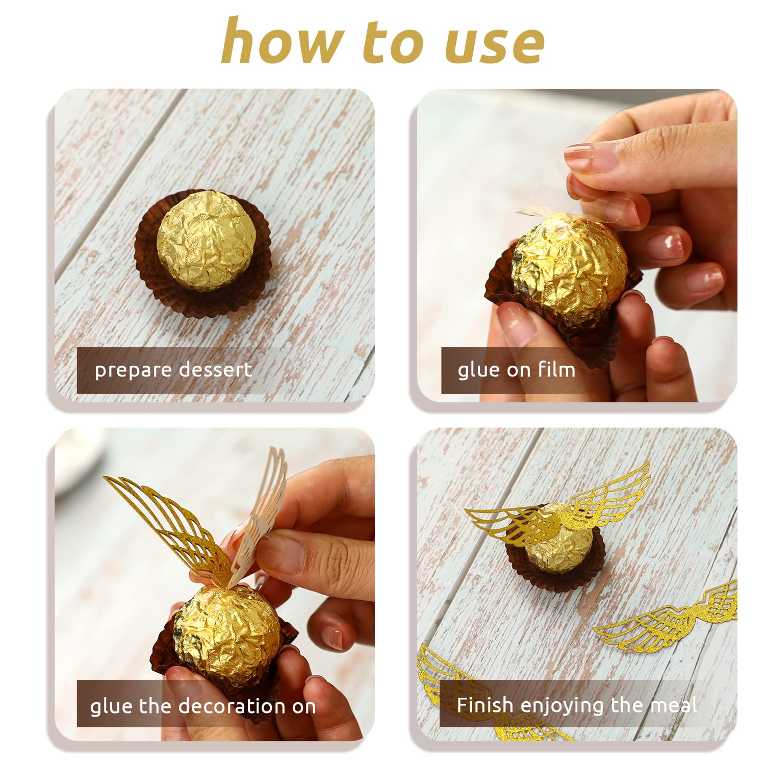 Sliverdew 50PCS Wizard Party Wings Cupcake Toppers – Golden Wafer Chocolate Decoration Set