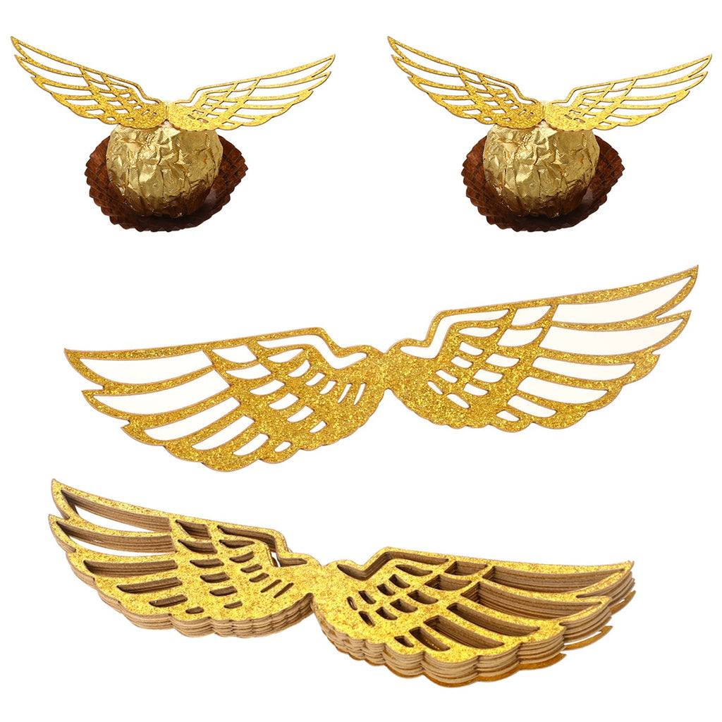 Sliverdew 50PCS Wizard Party Wings Cupcake Toppers – Golden Wafer Chocolate Decoration Set