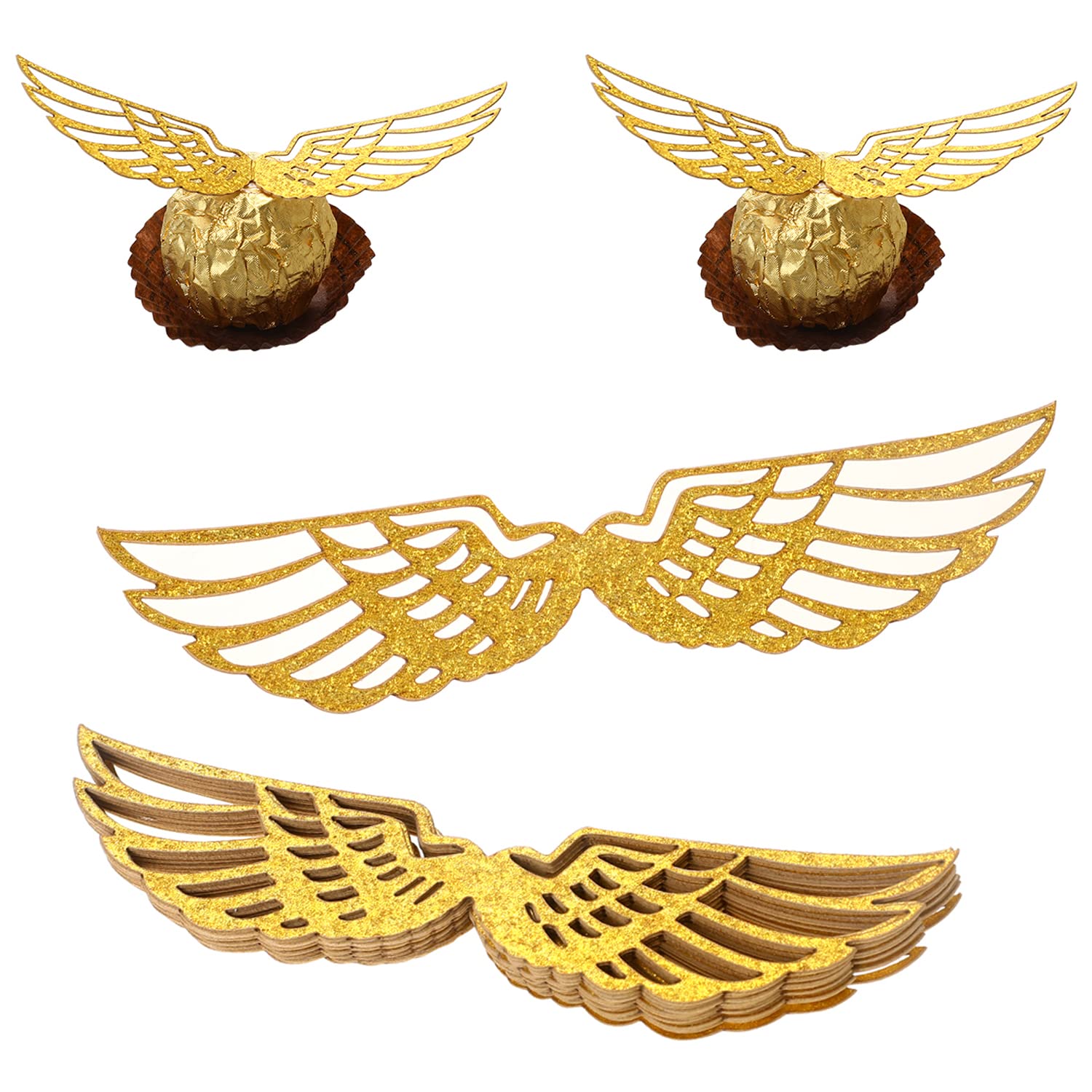 Sliverdew 50PCS Wizard Party Wings Cupcake Toppers – Golden Wafer Chocolate Decoration Set