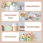 Smartwo Wooden Tea Party Set for Toddlers — 34-Piece Pretend Play Tea Set for Ages 3-5