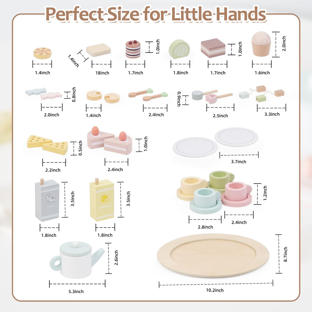 Smartwo Wooden Tea Party Set for Toddlers — 34-Piece Pretend Play Tea Set for Ages 3-5