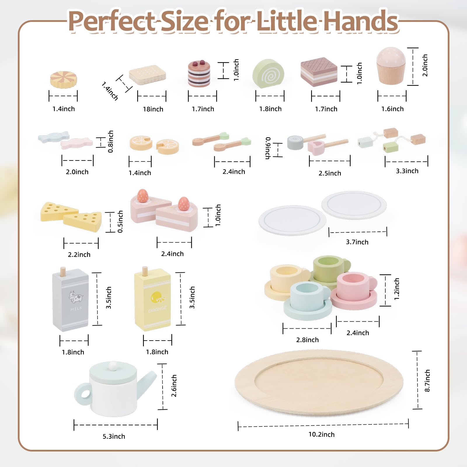 Smartwo Wooden Tea Party Set for Toddlers — 34-Piece Pretend Play Tea Set for Ages 3-5