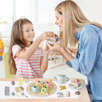 Smartwo Wooden Tea Party Set for Toddlers — 34-Piece Pretend Play Tea Set for Ages 3-5