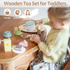Smartwo Wooden Tea Party Set for Toddlers — 34-Piece Pretend Play Tea Set for Ages 3-5