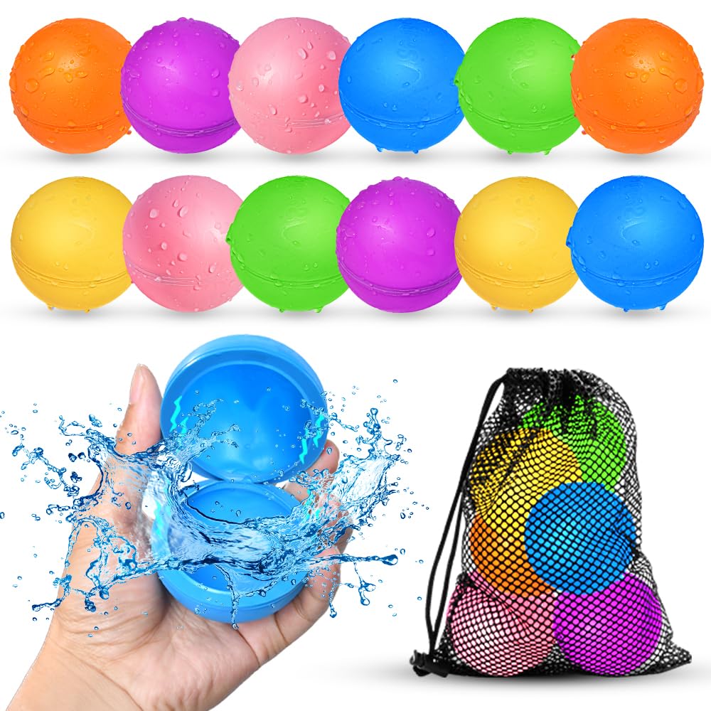 Smirodi 12Pcs Reusable Water Balloons – Quick Fill, Durable Silicone Pool Toys