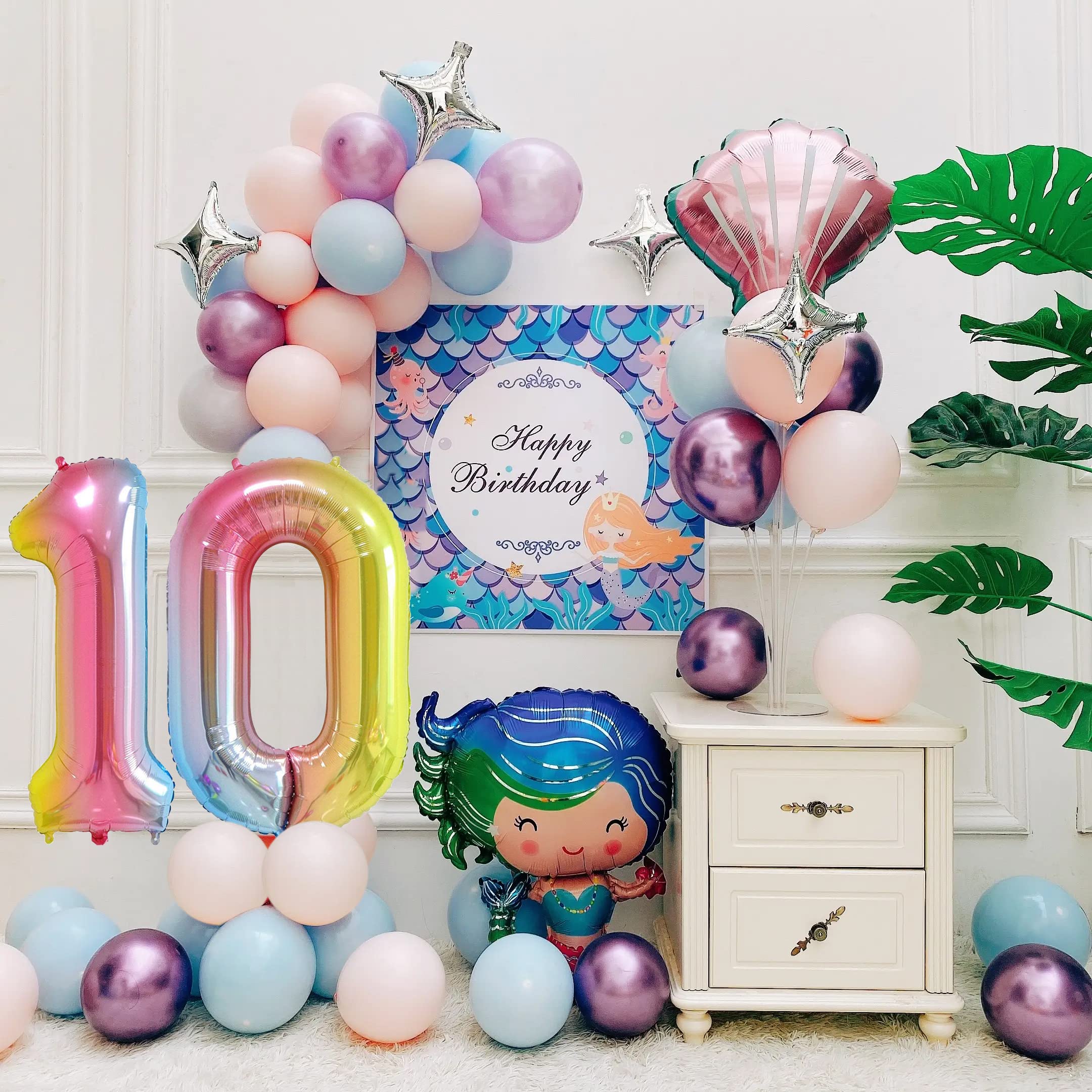 Smlpuame 40in Rainbow Gradient Number Balloons 0-9 – Large Helium Foil Balloons for Party Decor