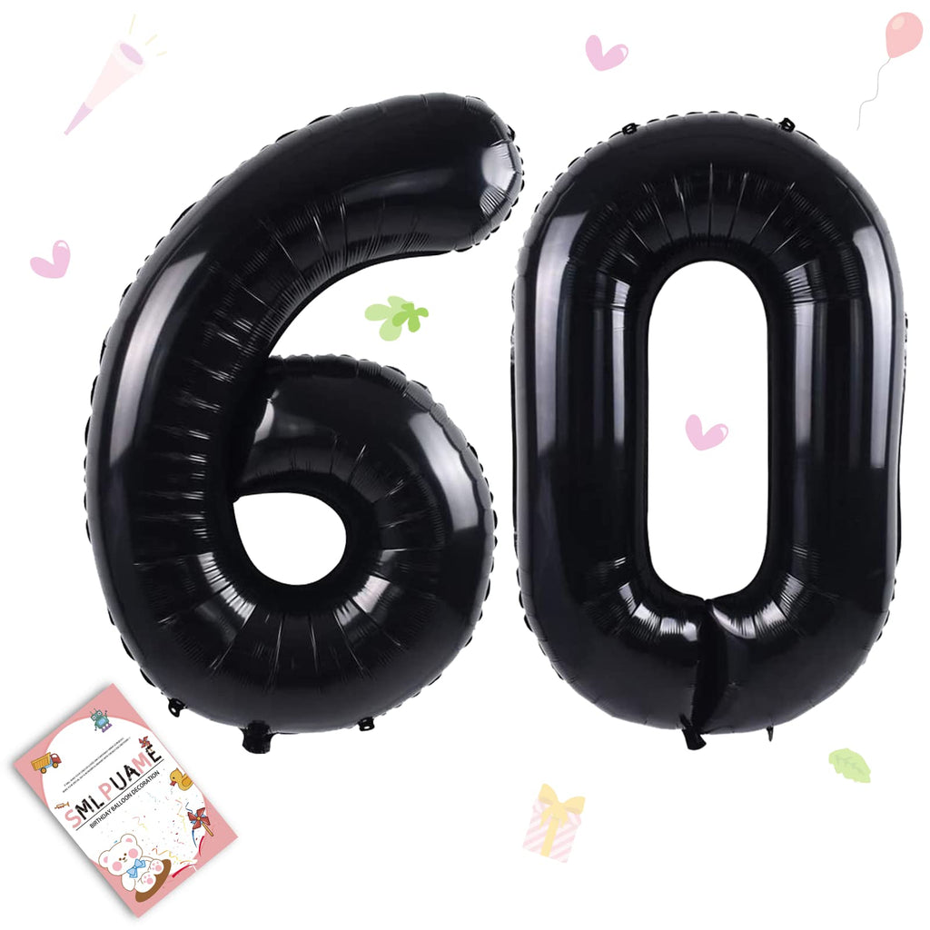 Smlpuame 40-Inch Black Number Balloons (0-9) – 60-Count Digital Foil Balloons for Birthday, Wedding & Anniversary Decor