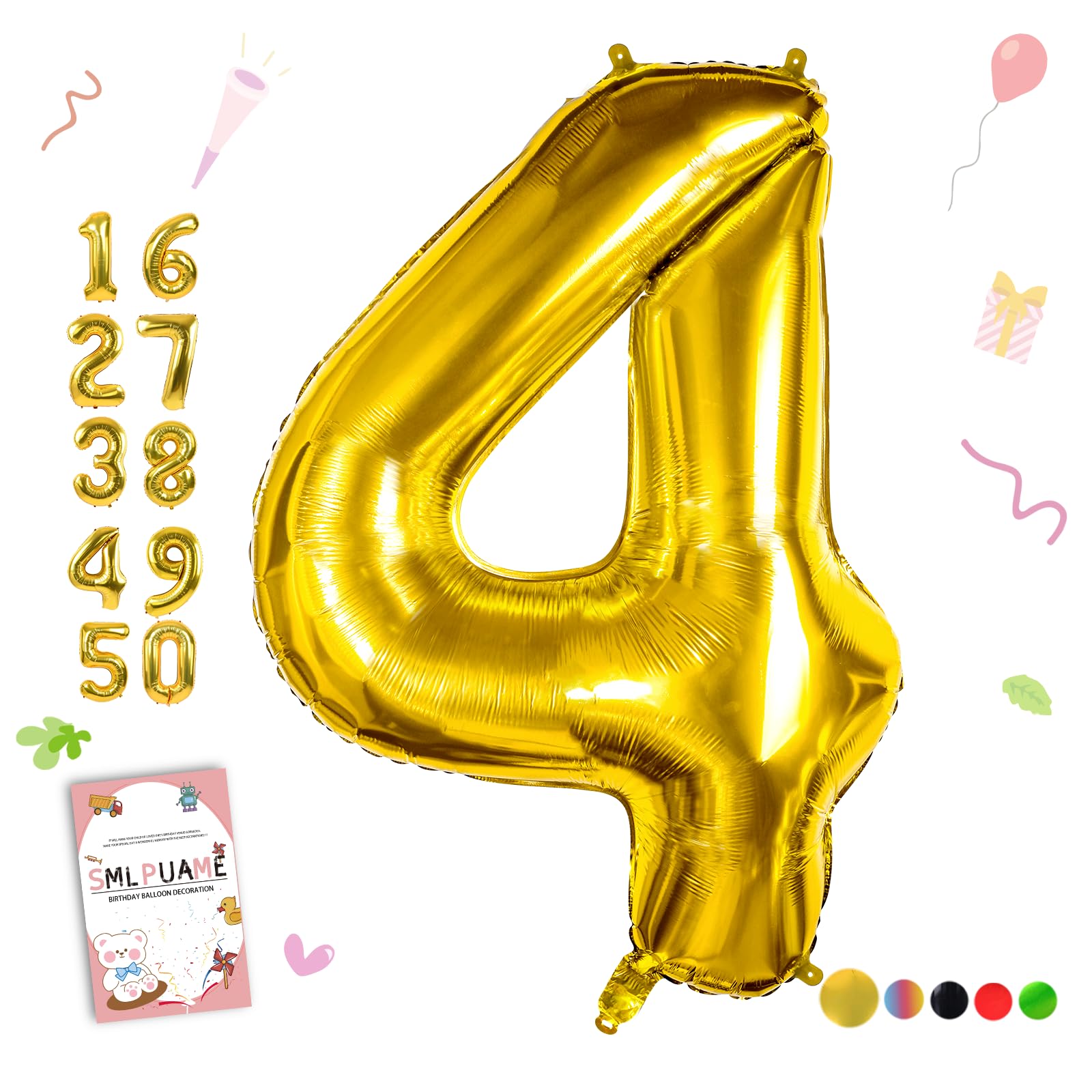 Smlpuame 40 inch Gold Number 4 Balloon – Luxury Foil Balloons for Birthday & Anniversary