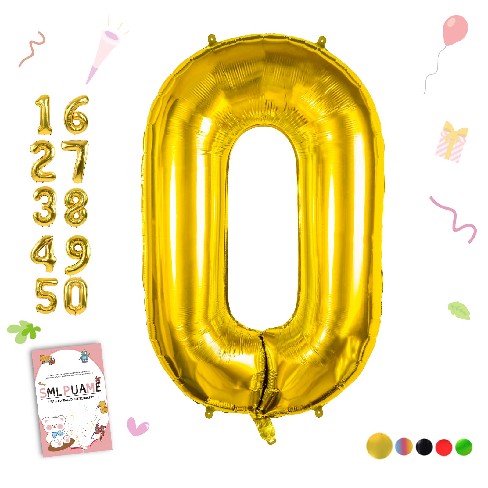 Smlpuame 40-Inch Gold Number Balloons 0-9 | Large Digital Balloons for Birthday Parties & Celebrations