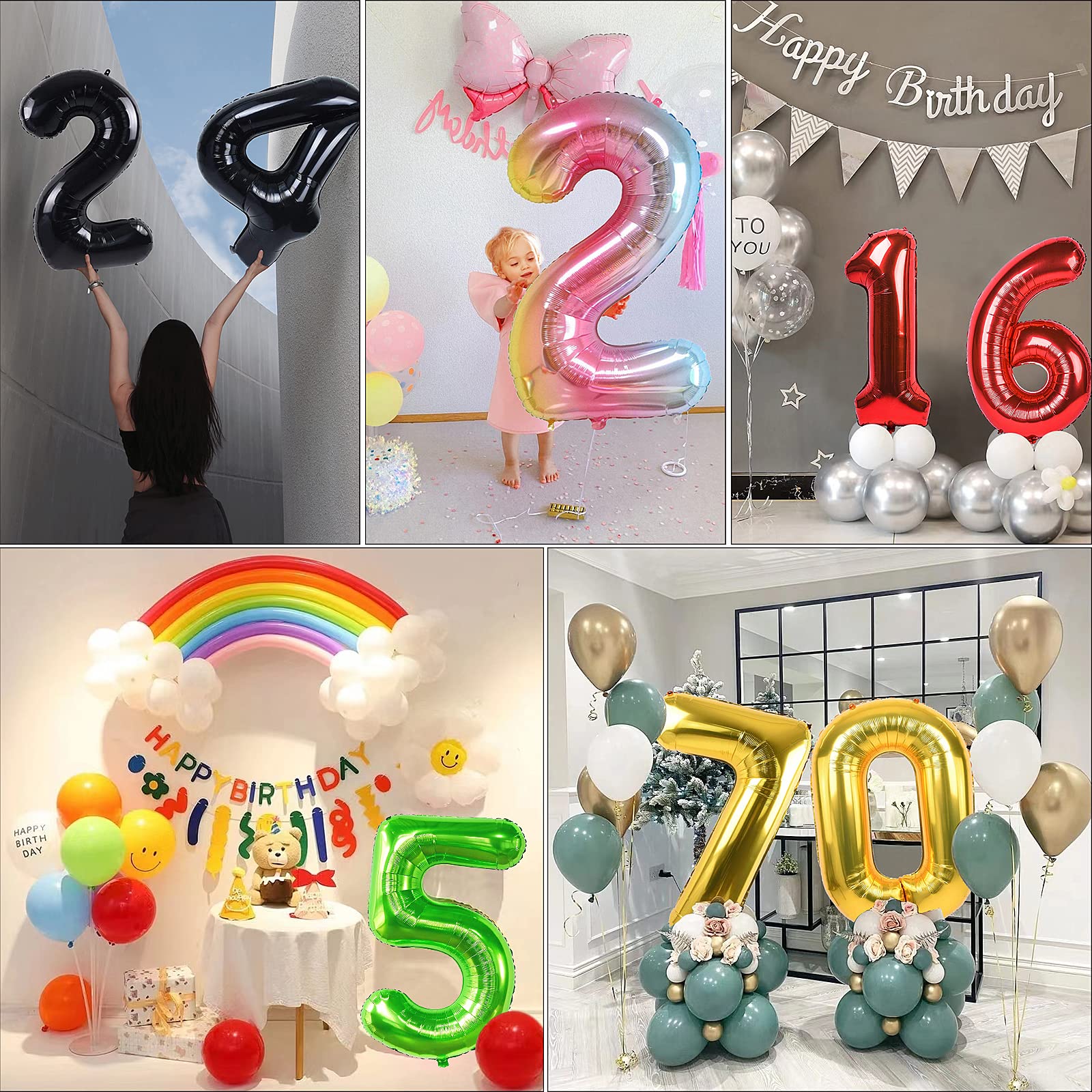 Smlpuame 40-Inch Black Number Balloons (0-9) – 60-Count Digital Foil Balloons for Birthday, Wedding & Anniversary Decor