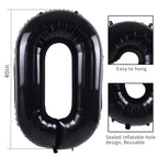 Smlpuame 40-Inch Black Number Balloons (0-9) – 60-Count Digital Foil Balloons for Birthday, Wedding & Anniversary Decor