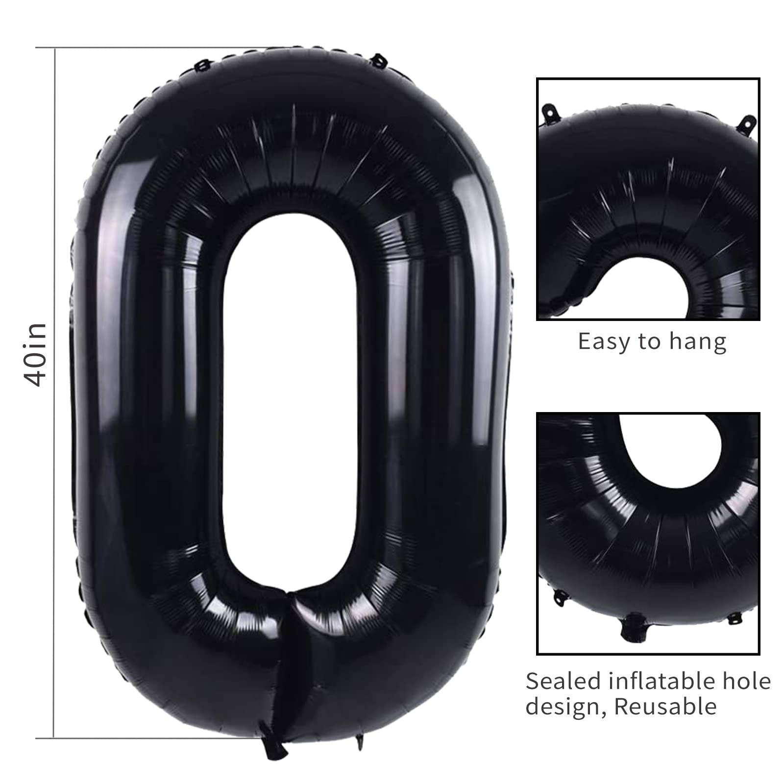 Smlpuame 40-Inch Black Number Balloons (0-9) – 60-Count Digital Foil Balloons for Birthday, Wedding & Anniversary Decor