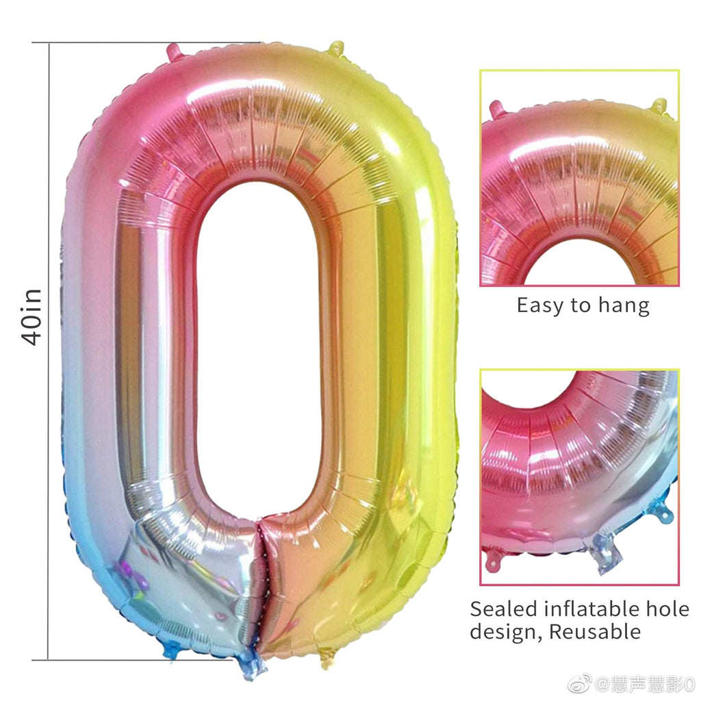 Smlpuame 40in Rainbow Gradient Number Balloons 0-9 – Large Helium Foil Balloons for Party Decor