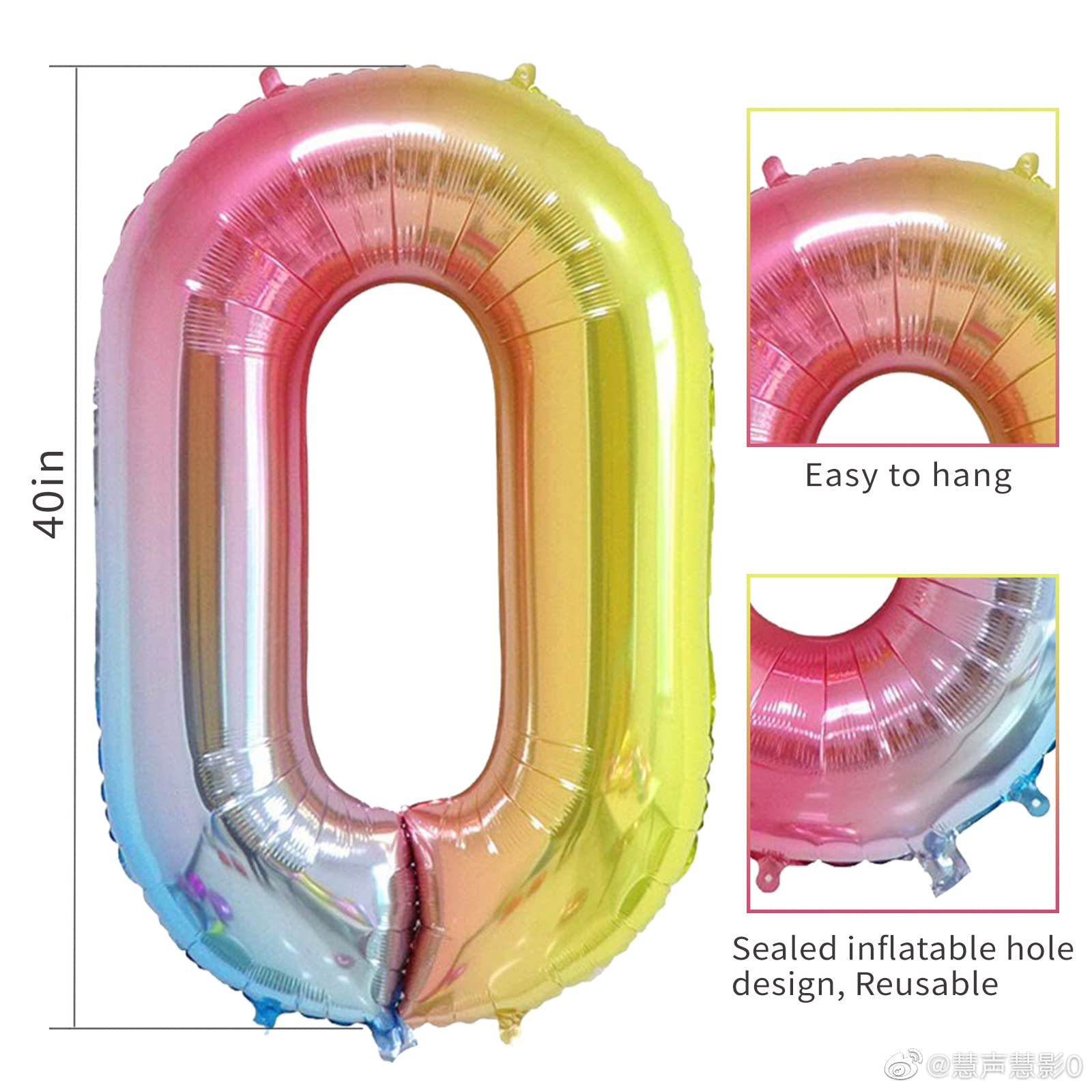 Smlpuame 40in Rainbow Gradient Number Balloons 0-9 – Large Helium Foil Balloons for Party Decor