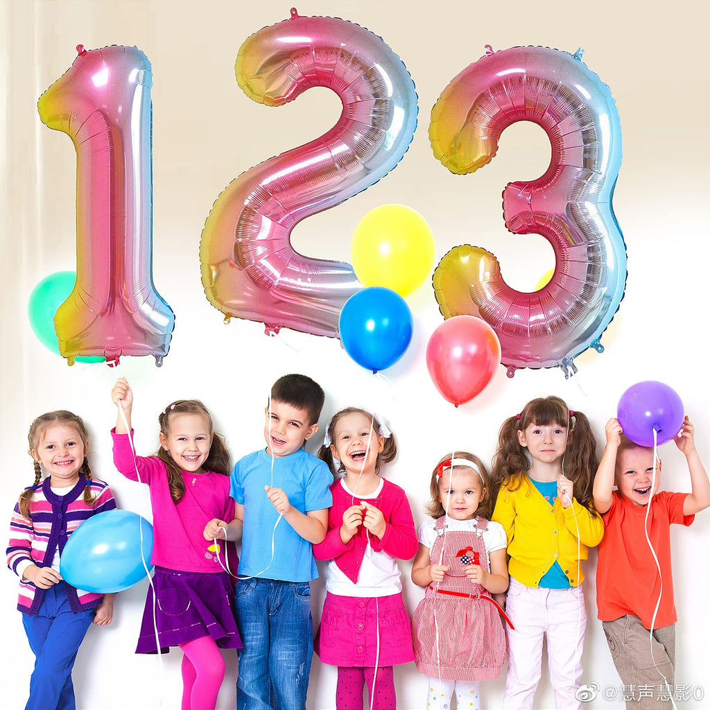 Smlpuame 40in Rainbow Gradient Number Balloons 0-9 – Large Helium Foil Balloons for Party Decor