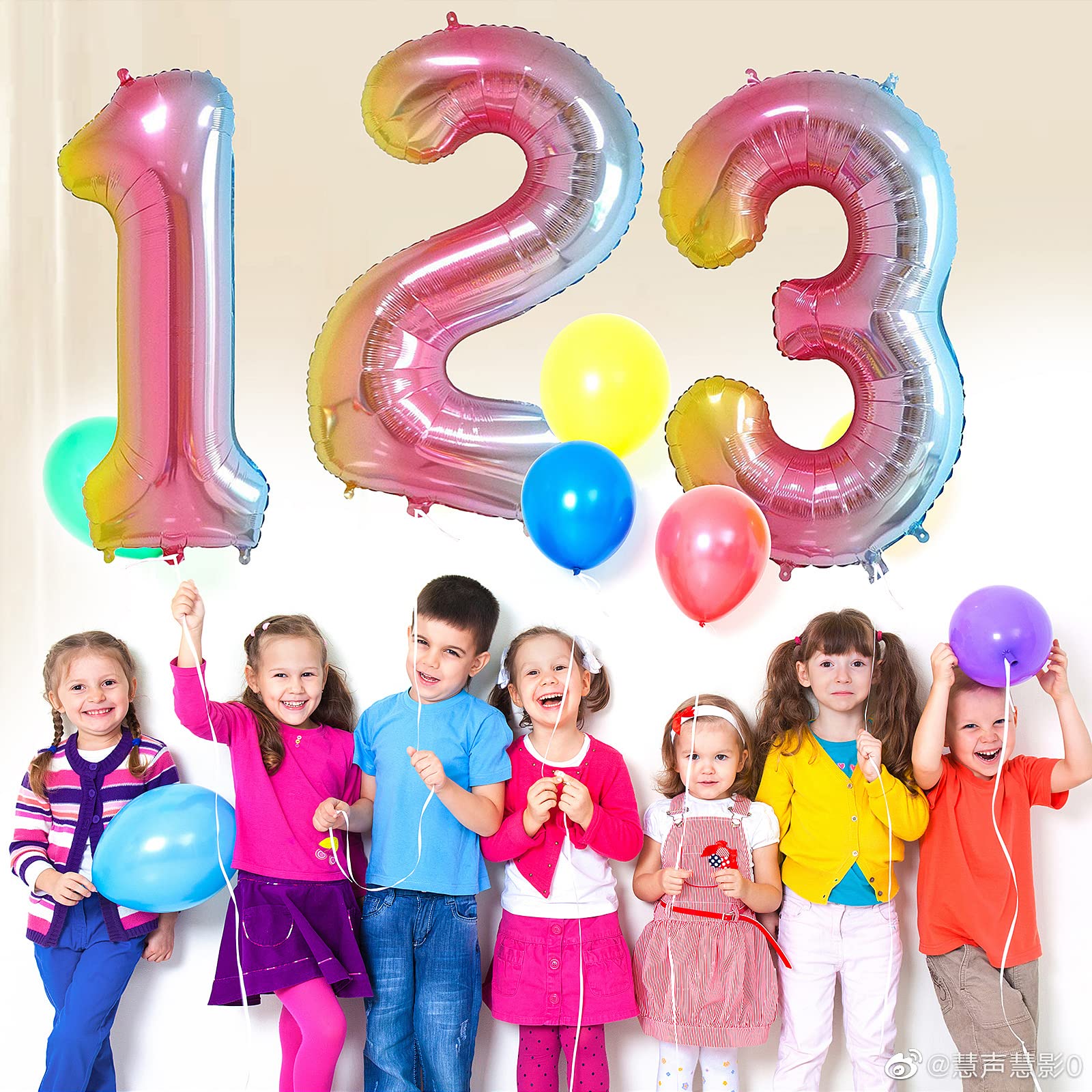 Smlpuame 40in Rainbow Gradient Number Balloons 0-9 – Large Helium Foil Balloons for Party Decor