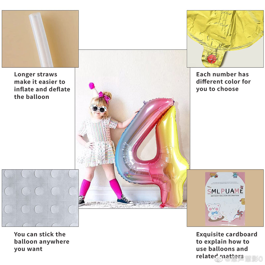 Smlpuame 40in Rainbow Gradient Number Balloons 0-9 – Large Helium Foil Balloons for Party Decor