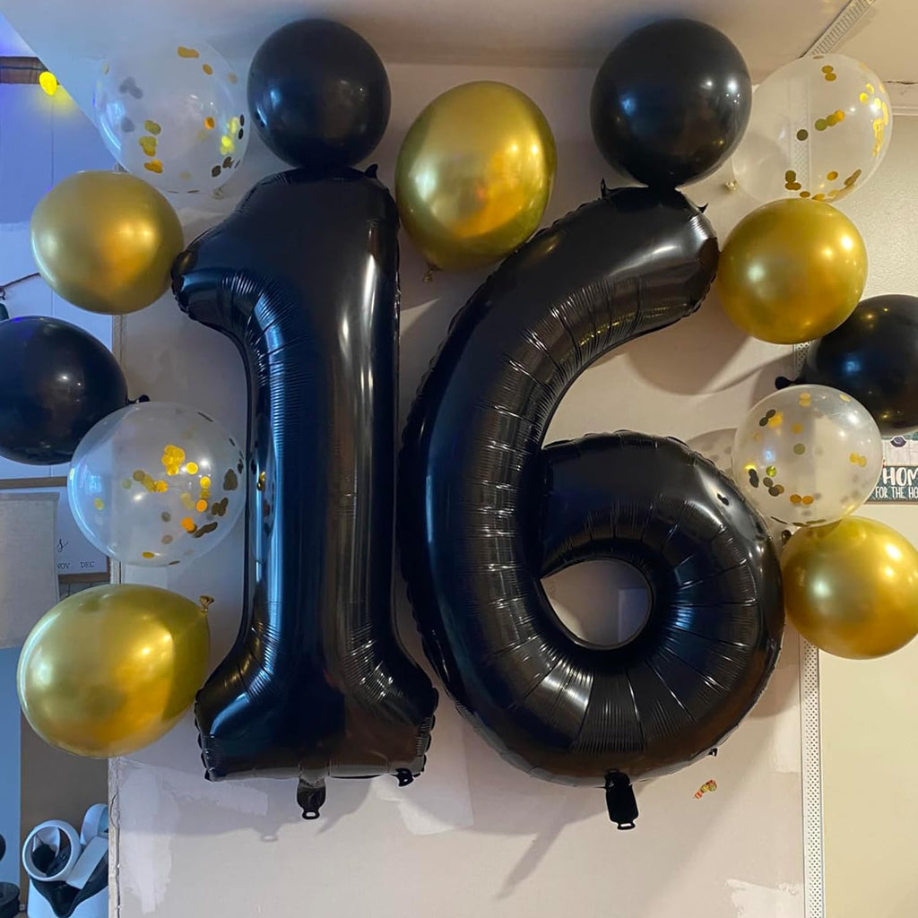 Smlpuame 40-Inch Black Number Balloons (0-9) – 60-Count Digital Foil Balloons for Birthday, Wedding & Anniversary Decor