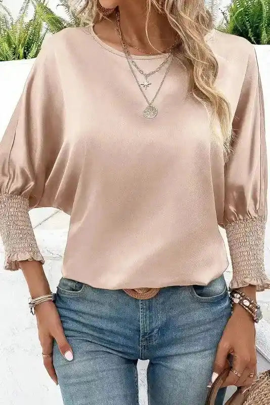 Smoke Gray Dolman Sleeve Satin Blouse Women UK