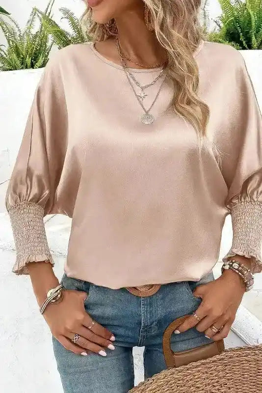 Smoke Gray Dolman Sleeve Satin Blouse Women UK