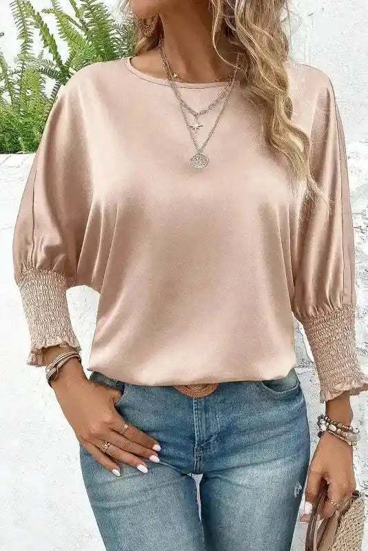 Smoke Gray Dolman Sleeve Satin Blouse Women UK