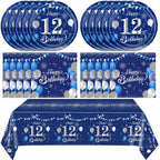 SNIMICS 41Pcs Navy Blue Silver 12th Birthday Decorations – Plates, Napkins & Tablecloth (Serves 20)