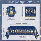 SNIMICS 41PCS Navy & Gold 18th Birthday Decorations – Plates, Napkins & Tablecloth for Men