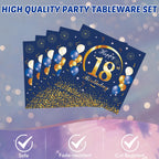 SNIMICS 41PCS Navy & Gold 18th Birthday Decorations – Plates, Napkins & Tablecloth for Men