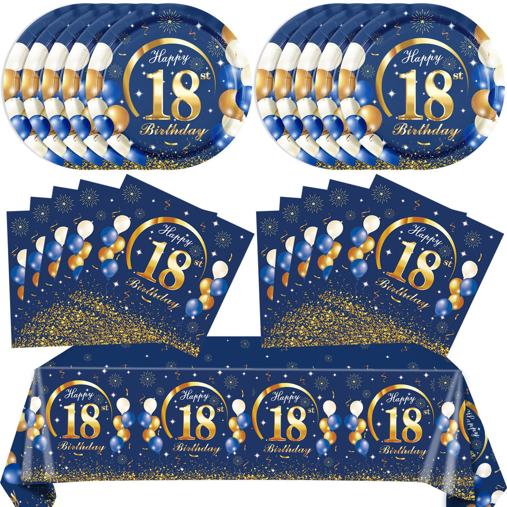 SNIMICS 41PCS Navy & Gold 18th Birthday Decorations – Plates, Napkins & Tablecloth for Men