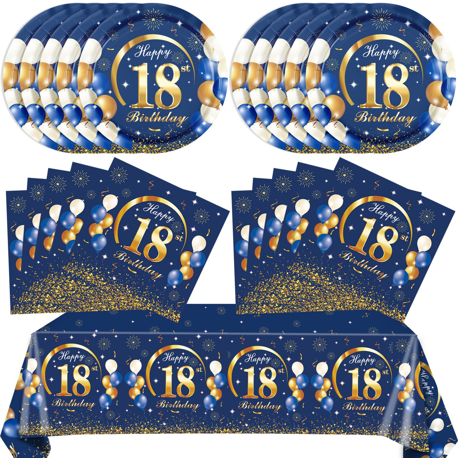 SNIMICS 41PCS Navy & Gold 18th Birthday Decorations – Plates, Napkins & Tablecloth for Men