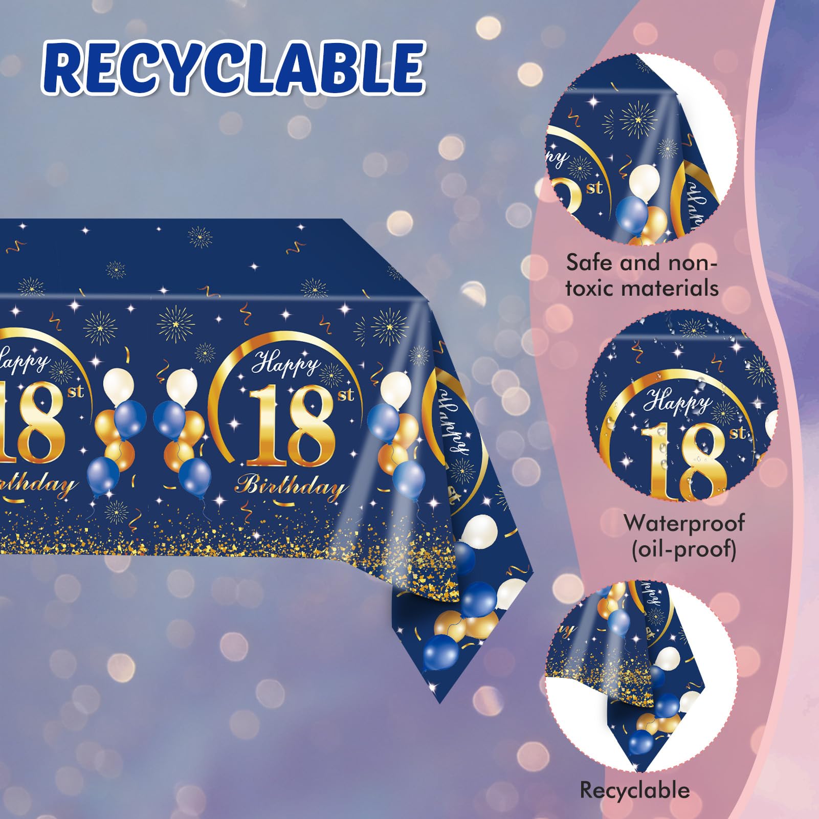 SNIMICS 41PCS Navy & Gold 18th Birthday Decorations – Plates, Napkins & Tablecloth for Men