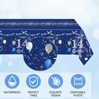 SNIMICS 41-Piece Navy Blue & Silver 14th Birthday Decorations – Plates, Napkins & Tablecloth for 20 Guests