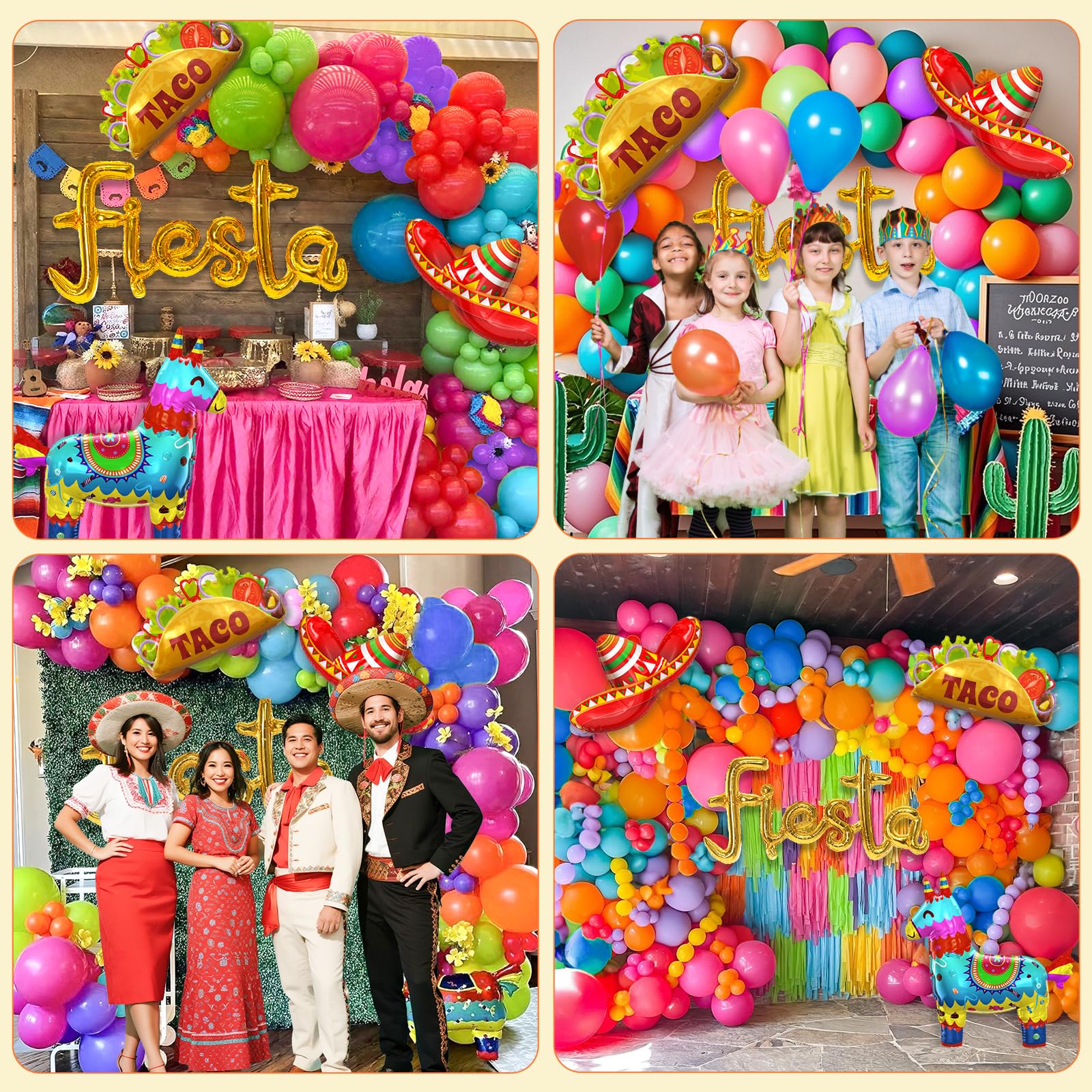 SNLN Fiesta Balloon Arch Kit — Rainbow Arch with Llama, Taco & Sombrero Balloons