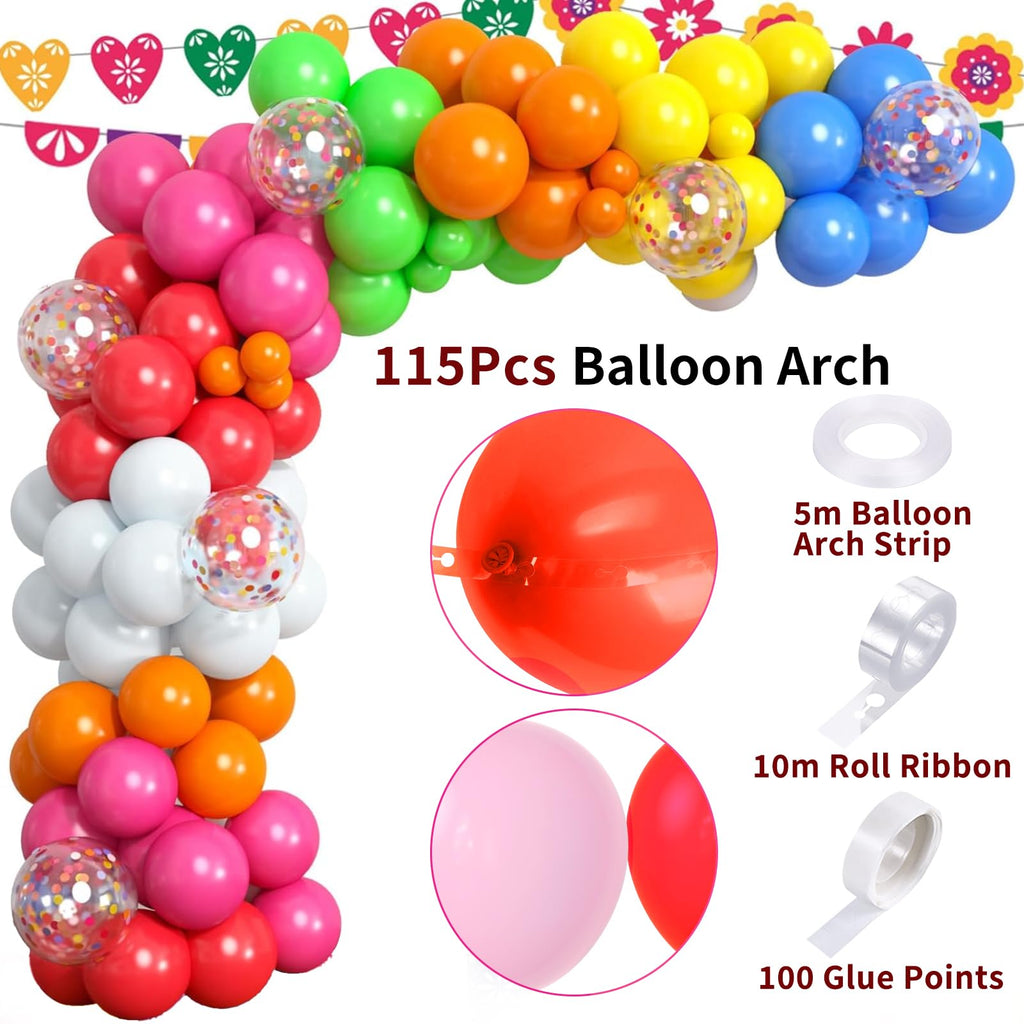 SNLN Fiesta Balloon Arch Kit — Rainbow Arch with Llama, Taco & Sombrero Balloons