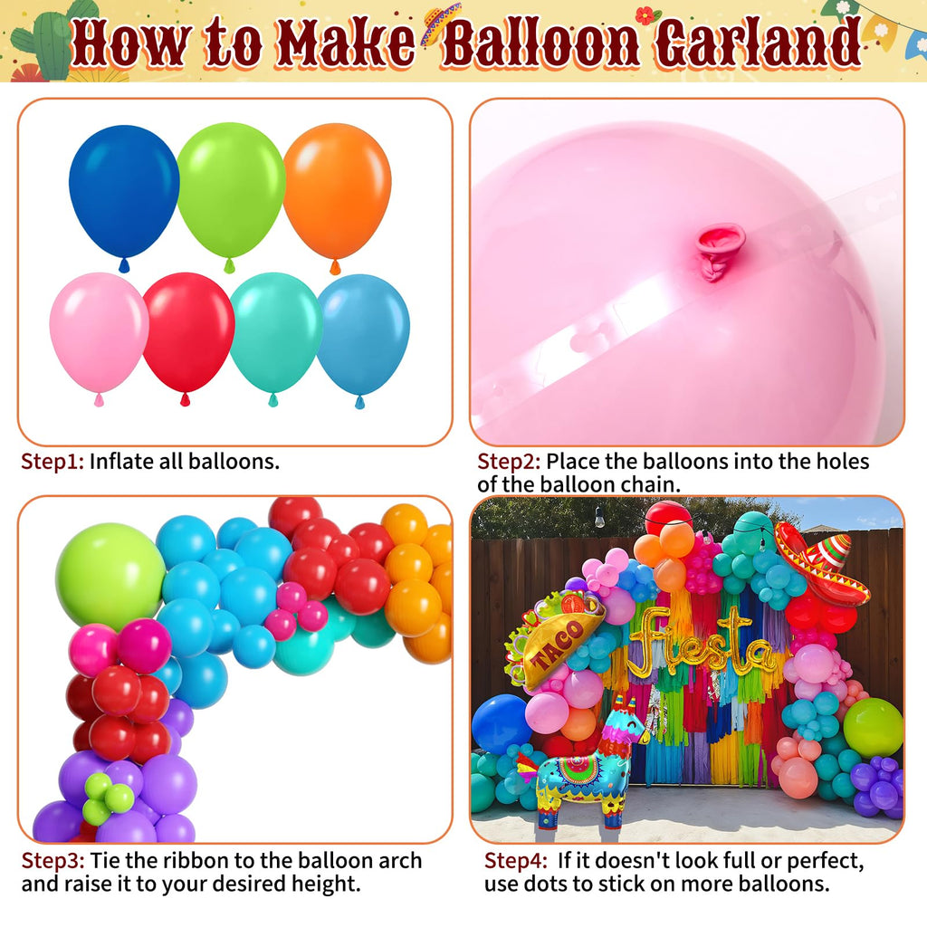 SNLN Fiesta Balloon Arch Kit — Rainbow Arch with Llama, Taco & Sombrero Balloons