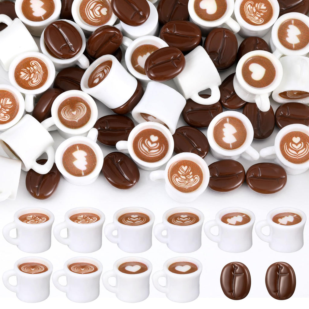 Soaoo 100 Pcs Mini Coffee Cups & Beans Resin Charms for DIY Jewelry & Decor