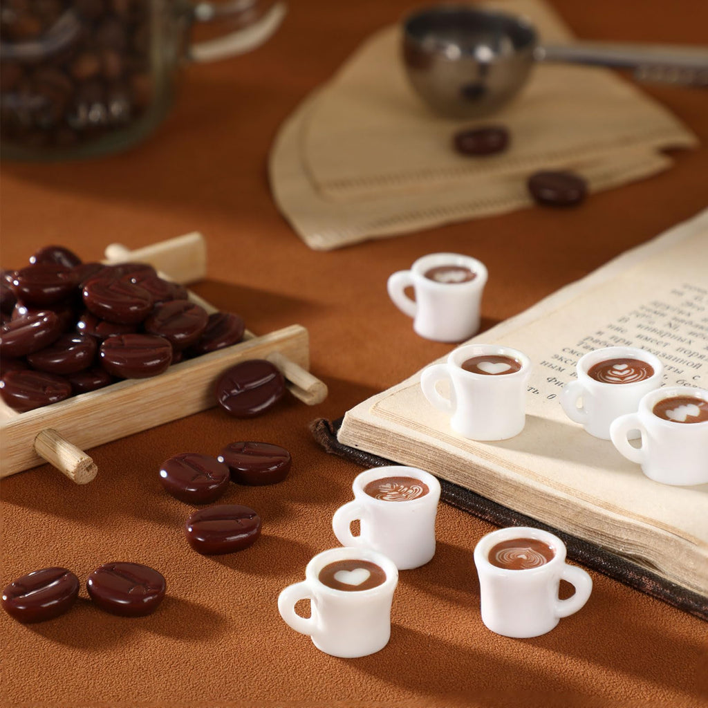 Soaoo 100 Pcs Mini Coffee Cups & Beans Resin Charms for DIY Jewelry & Decor