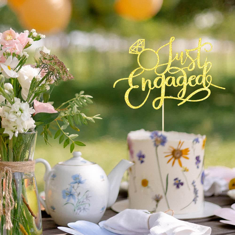 Sodasos Just Engaged Cake Topper Gold – Engagement Party Decorations