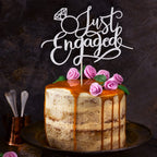 sodasos Just Engaged Cake Topper – Silver, Pre-Assembled Ring Sign for Celebrations