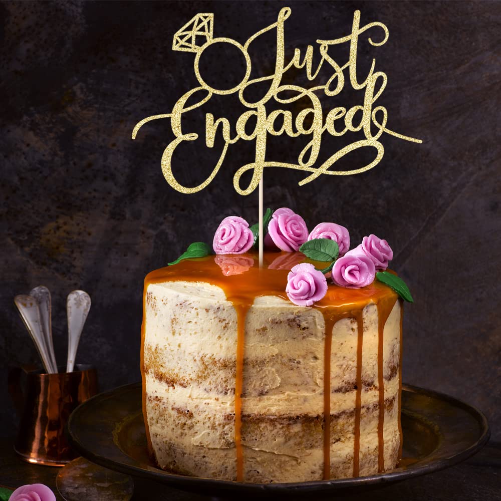 Sodasos Just Engaged Cake Topper Gold – Engagement Party Decorations