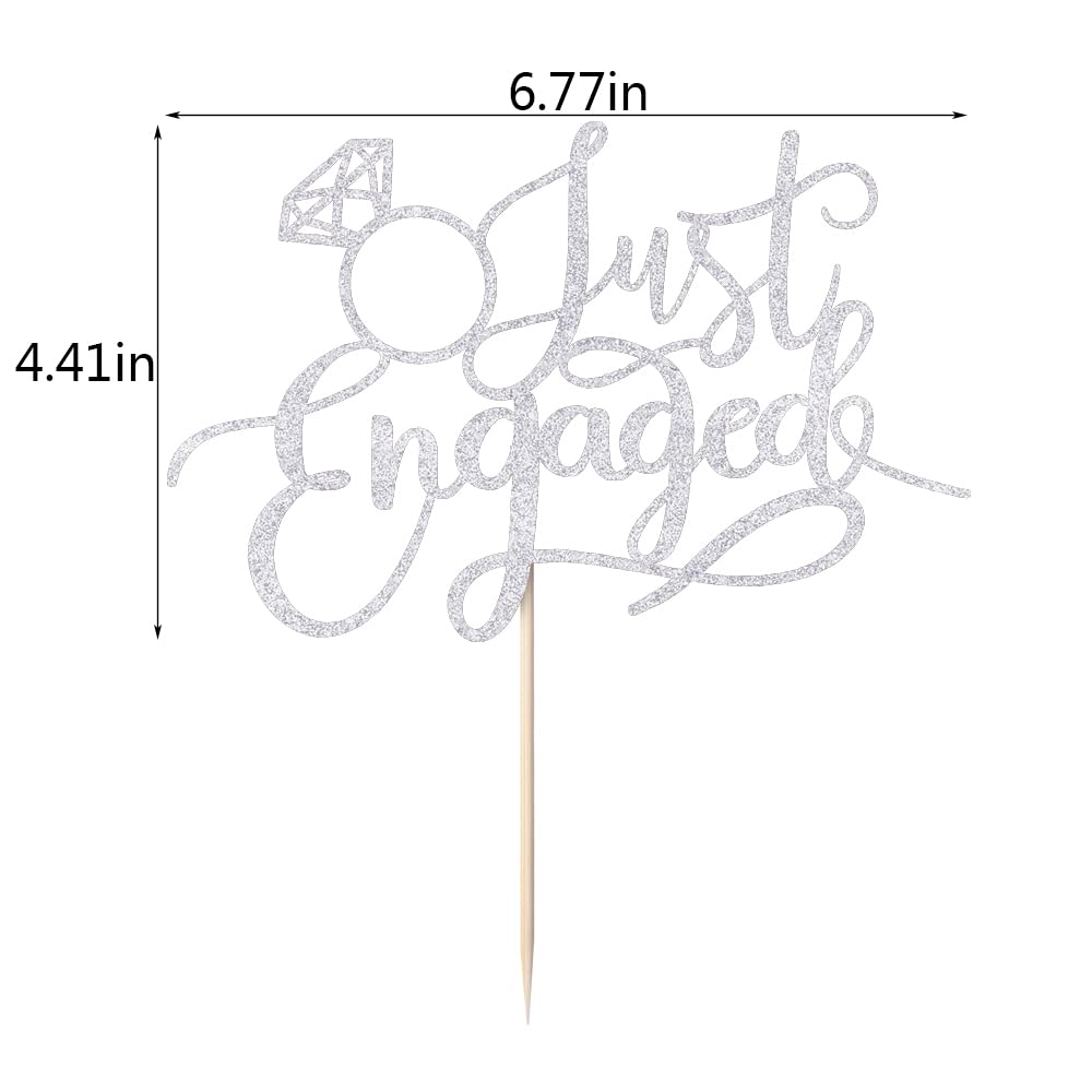 sodasos Just Engaged Cake Topper – Silver, Pre-Assembled Ring Sign for Celebrations