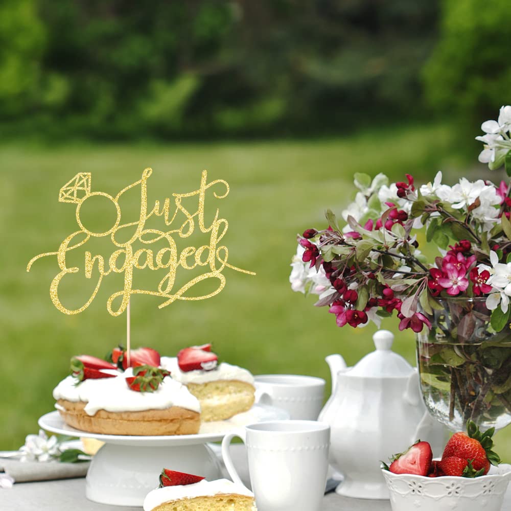 Sodasos Just Engaged Cake Topper Gold – Engagement Party Decorations