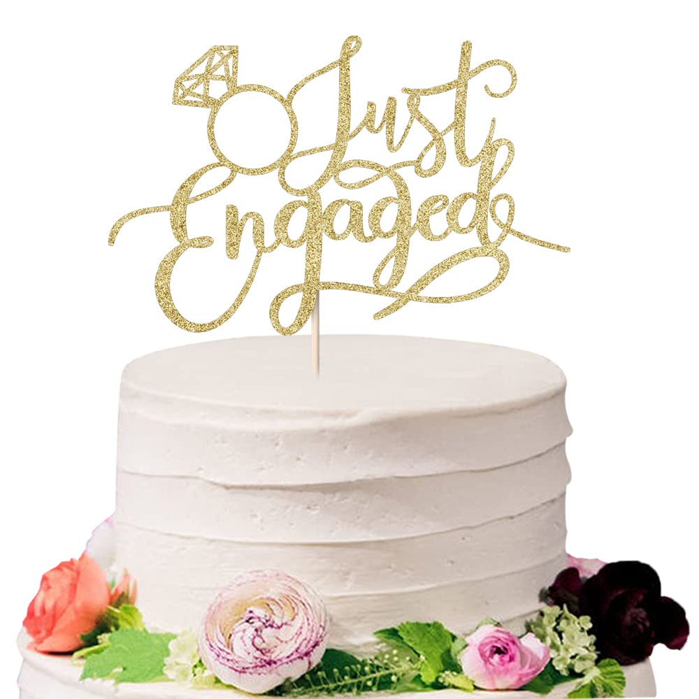 Sodasos Just Engaged Cake Topper Gold – Engagement Party Decorations