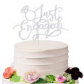 sodasos Just Engaged Cake Topper – Silver, Pre-Assembled Ring Sign for Celebrations