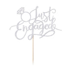 sodasos Just Engaged Cake Topper – Silver, Pre-Assembled Ring Sign for Celebrations