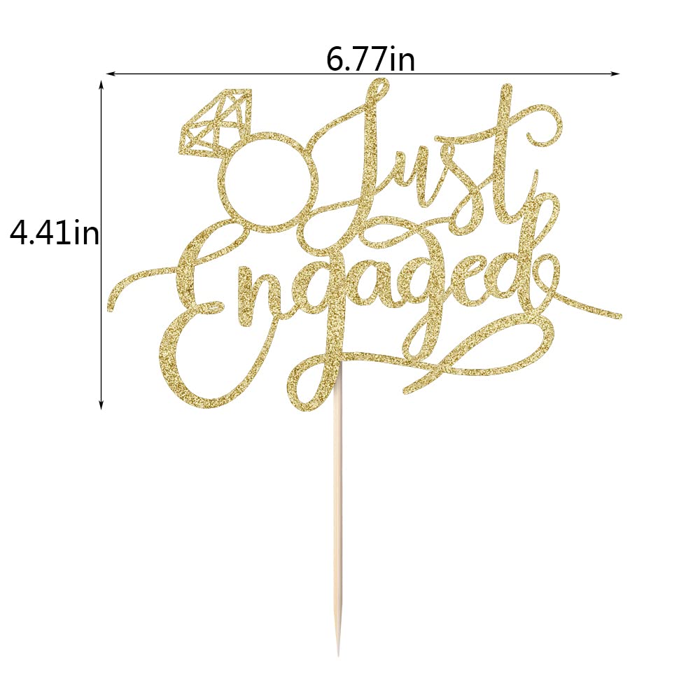 Sodasos Just Engaged Cake Topper Gold – Engagement Party Decorations