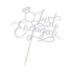 sodasos Just Engaged Cake Topper – Silver, Pre-Assembled Ring Sign for Celebrations