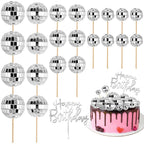 Soelomu 23 Pcs Disco Ball Cake Toppers – 1970s Disco Theme Party Decorations