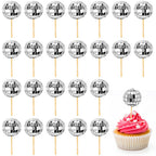 Soelomu 24 Pcs Disco Ball Cupcake Toppers – Mini Cake Picks (1970s Disco Theme)